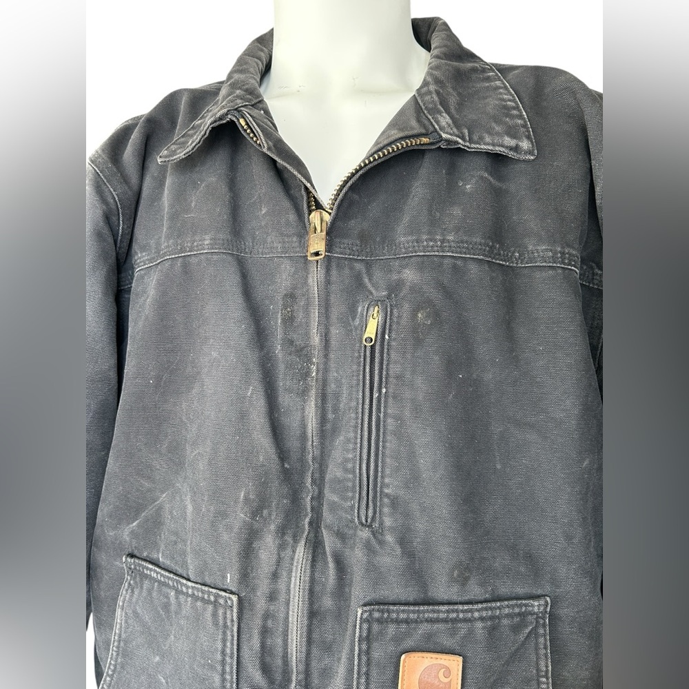 Vintage Carhartt Men’s Black Sherpa Lined Canvas Work Jacket Sz XL - Chore Coat - Picture 2 of 15